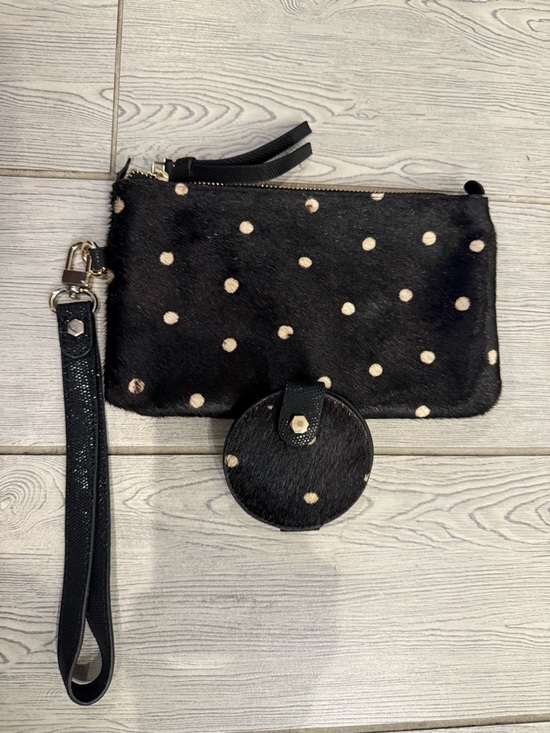 Chico's Handbags - Chicos Hair on Hide Black Polka Dot Wristlet with Mirror